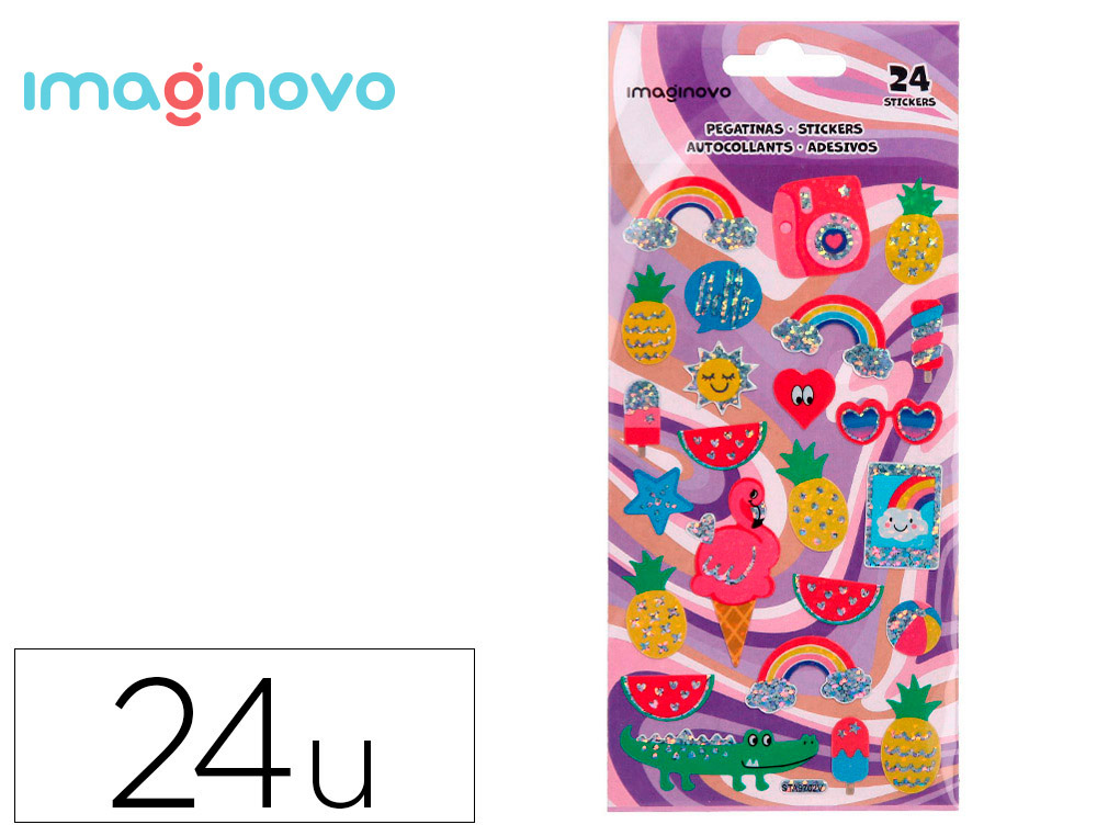PEGATINAS IMAGINOVO DISEOS SURTIDOS VERANO CON BRILLO 214X100 MM EN BLISTER