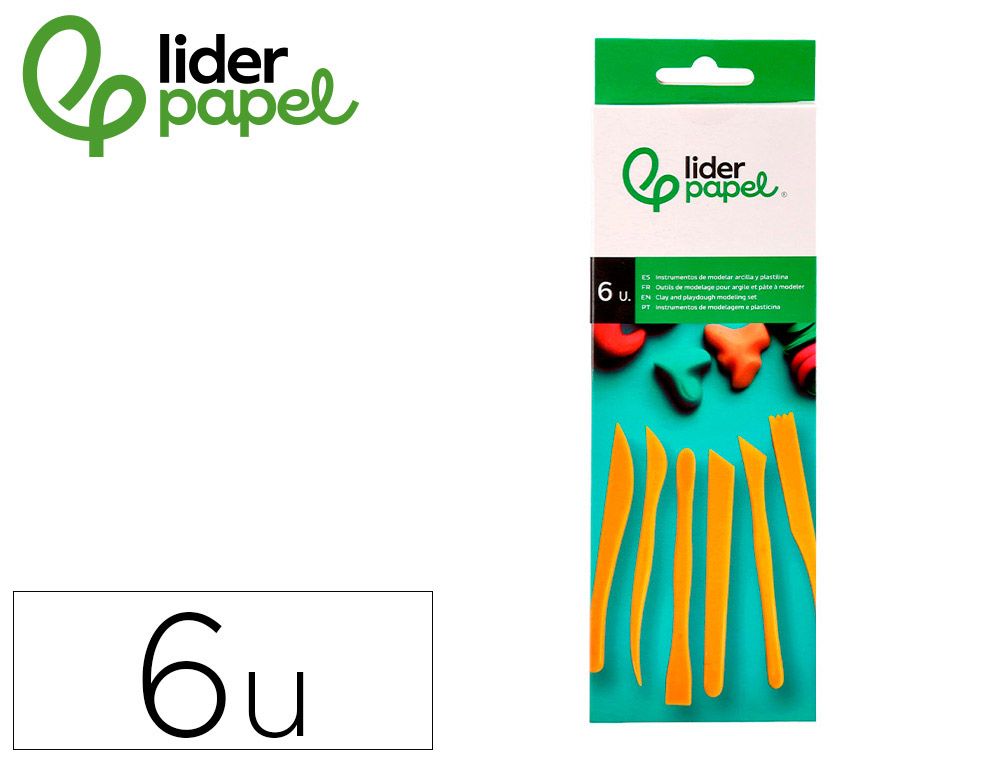 INSTRUMENTOS DE MODELAR LIDERPAPEL PARA ARCILLA Y PLASTILINA CAJA DE 6 PIEZAS SURTIDAS