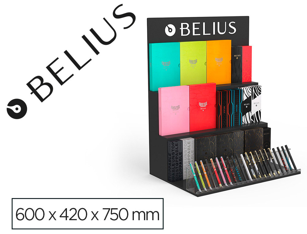 EXPOSITOR LOTE BELIUS SOBREMESA NEGRO PIEZAS 3 NIVELES MDF 600X420X750 MM
