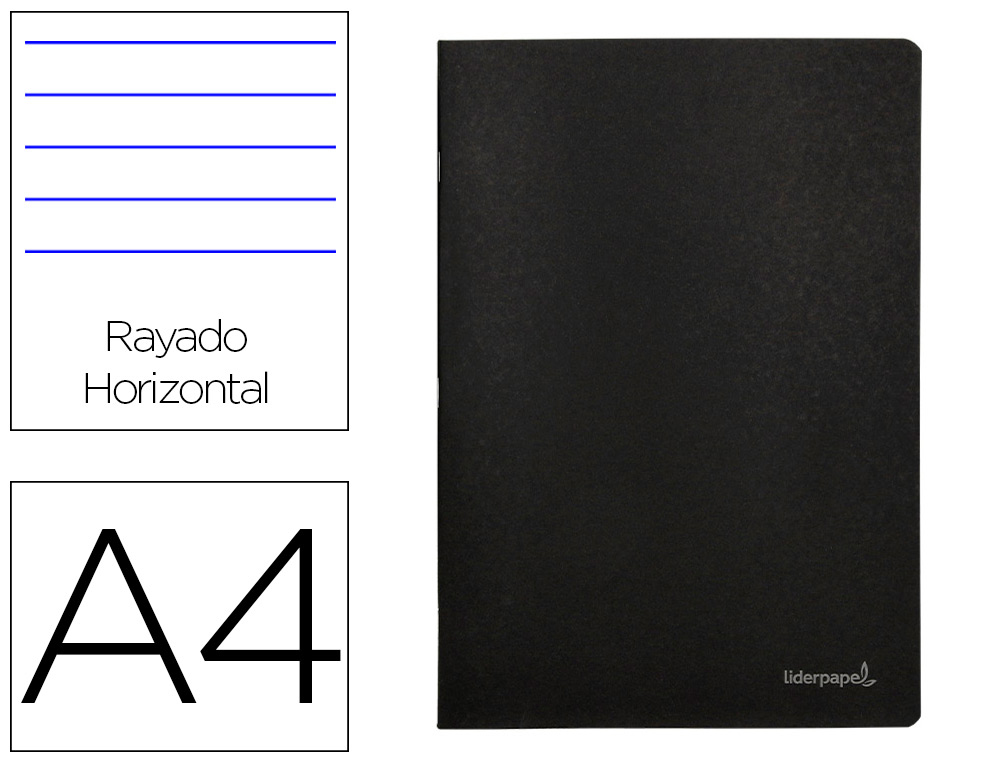 LIBRETA LIDERPAPEL TAPA NEGRA A4 80 HOJAS 60GR HORIZONTAL CON DOBLE MARGEN