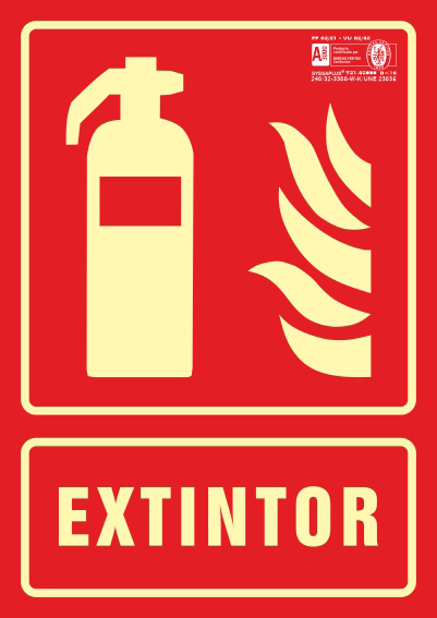PICTOGRAMA SYSSA SEÑAL DE EXTINTOR EN PVC FOTOLUMINISCENTE 210X297 MM