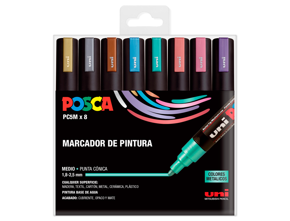 ROTULADOR UNI POSCA PC-5M/8C ESTUCHE DE 8 UNIDADES COLORES METALICOS SURTIDOS