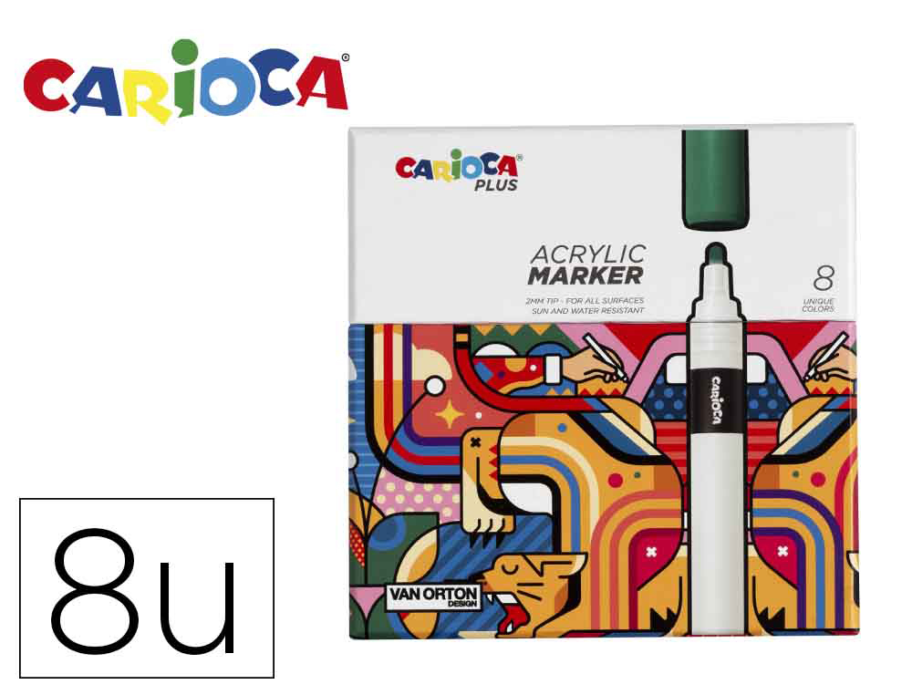 ROTULADOR CARIOCA PLUS ACRILICO CAJA PREMIUM DE 8 UNIDADES COLORES SURTIDOS