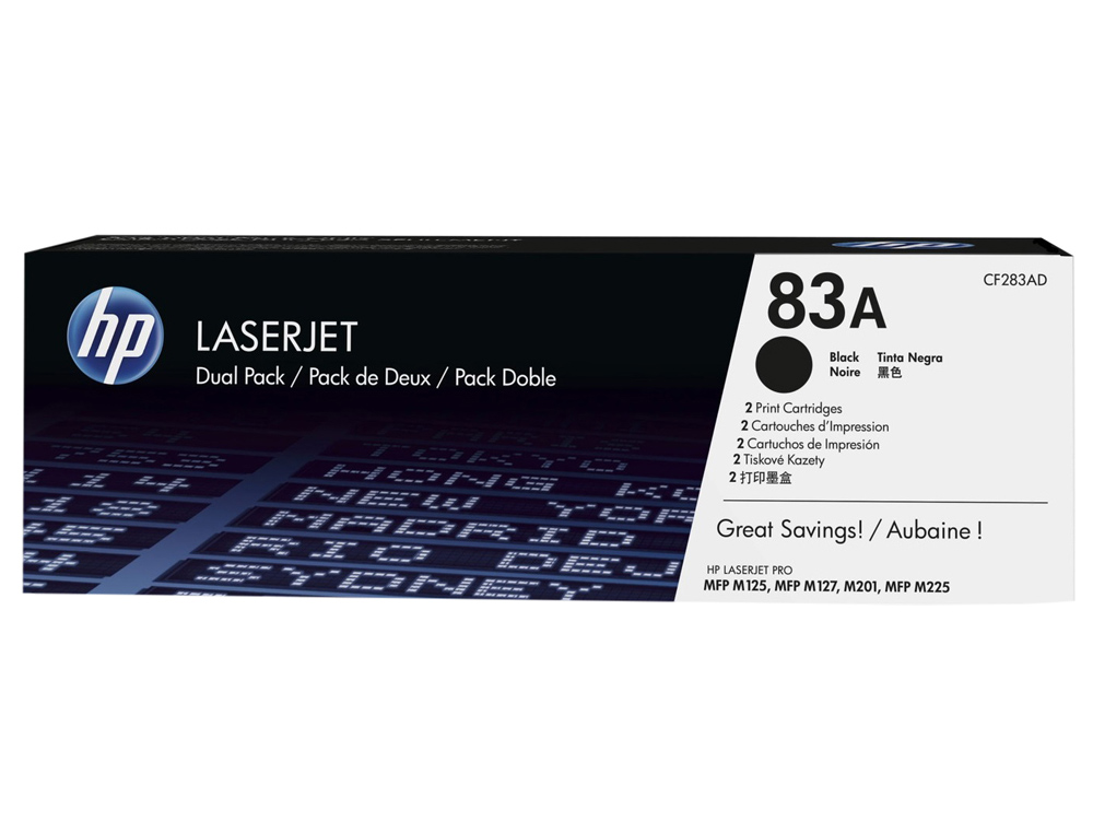 TONER HP LASERJET PRO 83A MFP M125 M127 M201 M225 NEGRO PACK DE 2 UNIDADES 1500 PAGINAS