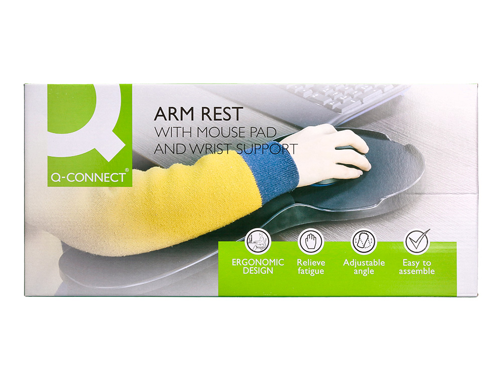 REPOSABRAZOS ERGONOMICO Q-CONNECT CON ALFOMBRILLA DE RATON Y APOYO DE MUÑECA COLOR NEGRO 220X140X480 MM