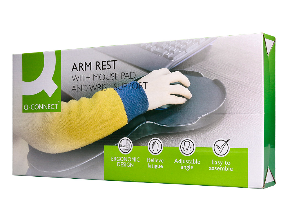 REPOSABRAZOS ERGONOMICO Q-CONNECT CON ALFOMBRILLA DE RATON Y APOYO DE MUÑECA COLOR NEGRO 220X140X480 MM