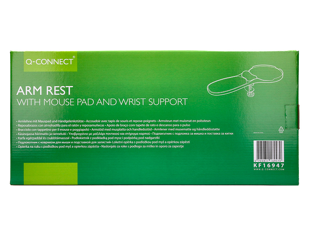 REPOSABRAZOS ERGONOMICO Q-CONNECT CON ALFOMBRILLA DE RATON Y APOYO DE MUÑECA COLOR NEGRO 220X140X480 MM