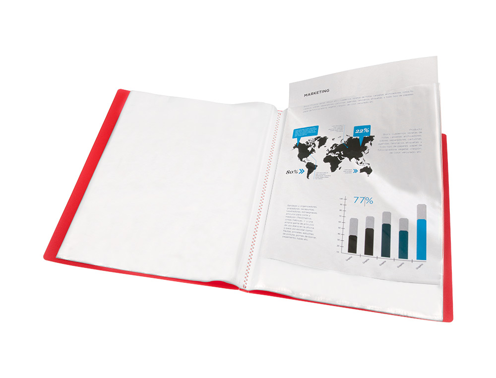 CARPETA LIDERPAPEL ESCAPARATE 40 FUNDAS POLIPROPILENO DIN A3 ROJO TRANSLUCIDO