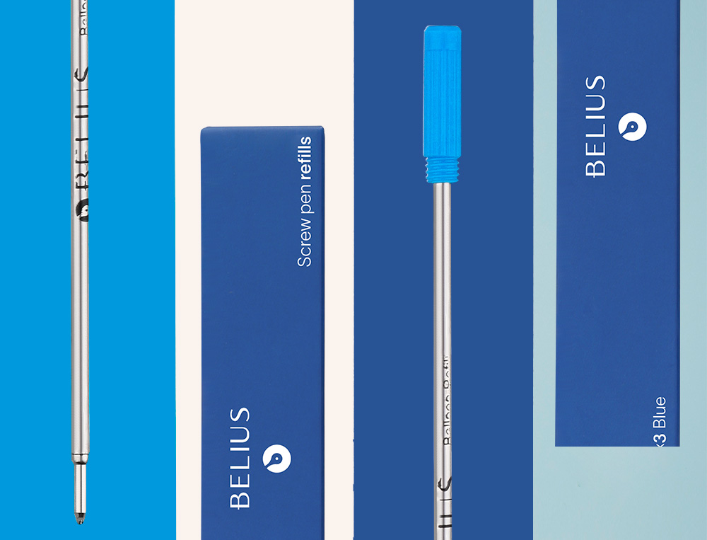 RECAMBIO BOLIGRAFO BELIUS CON ROSCA AZUL CAJA 3 UNIDADES