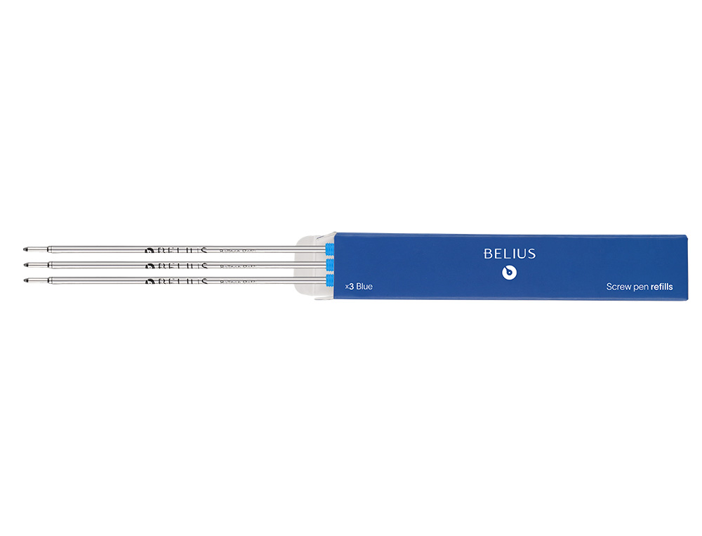 RECAMBIO BOLIGRAFO BELIUS CON ROSCA AZUL CAJA 3 UNIDADES
