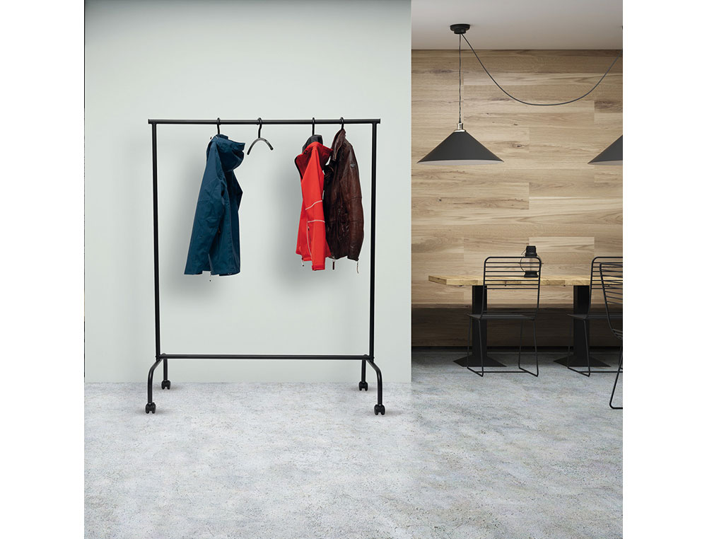 PERCHERO MAUL LIMBO CABALLETE EXTENSIBLE CON RUEDAS COLOR NEGRO 1270X505X1570 MM