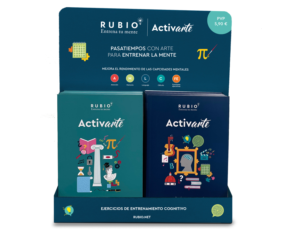 CUADERNO RUBIO ENTRENA TU MENTE ACTIVARTE EXPOSITOR SOBREMESA 10 UNIDADES N 1 Y 10 UNIDADES N 2