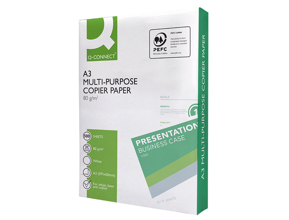 PAPEL FOTOCOPIADORA Q-CONNECT FASTER DIN A3 80 GRAMOS PAQUETE DE 500 HOJAS
