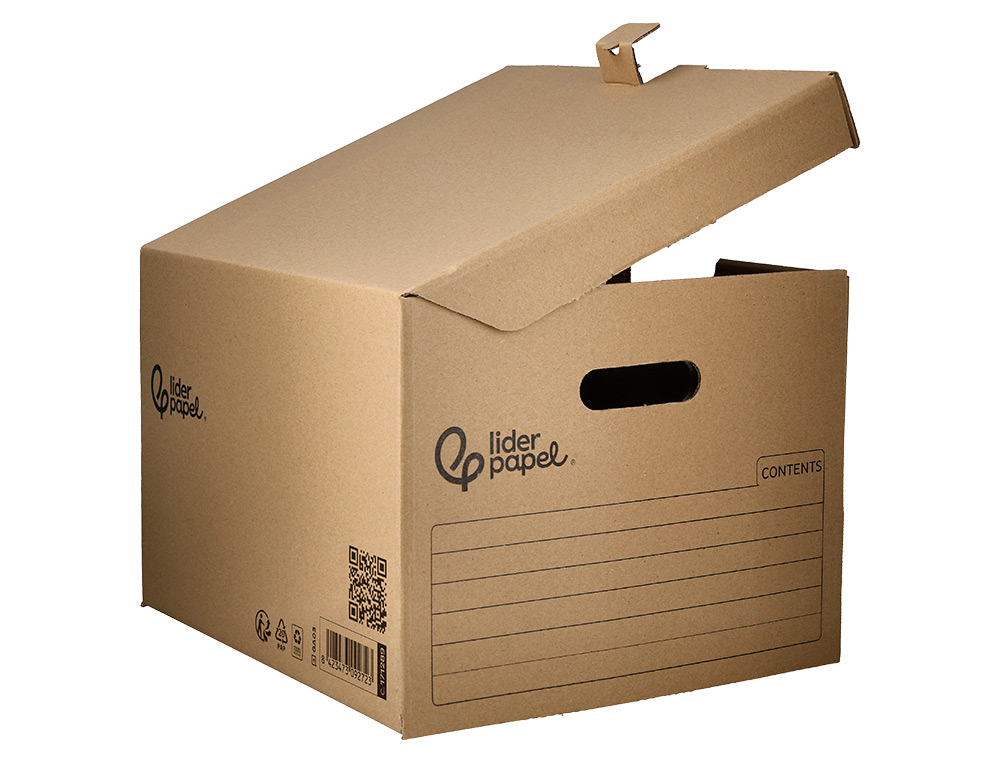 CAJON CONTENEDOR LIDERPAPEL CARTON MANUAL PARA 5 CAJAS ARCHIVO DEFINITIVO FOLIO / 6 ARCHIVADORES A-Z 540X410X300MM