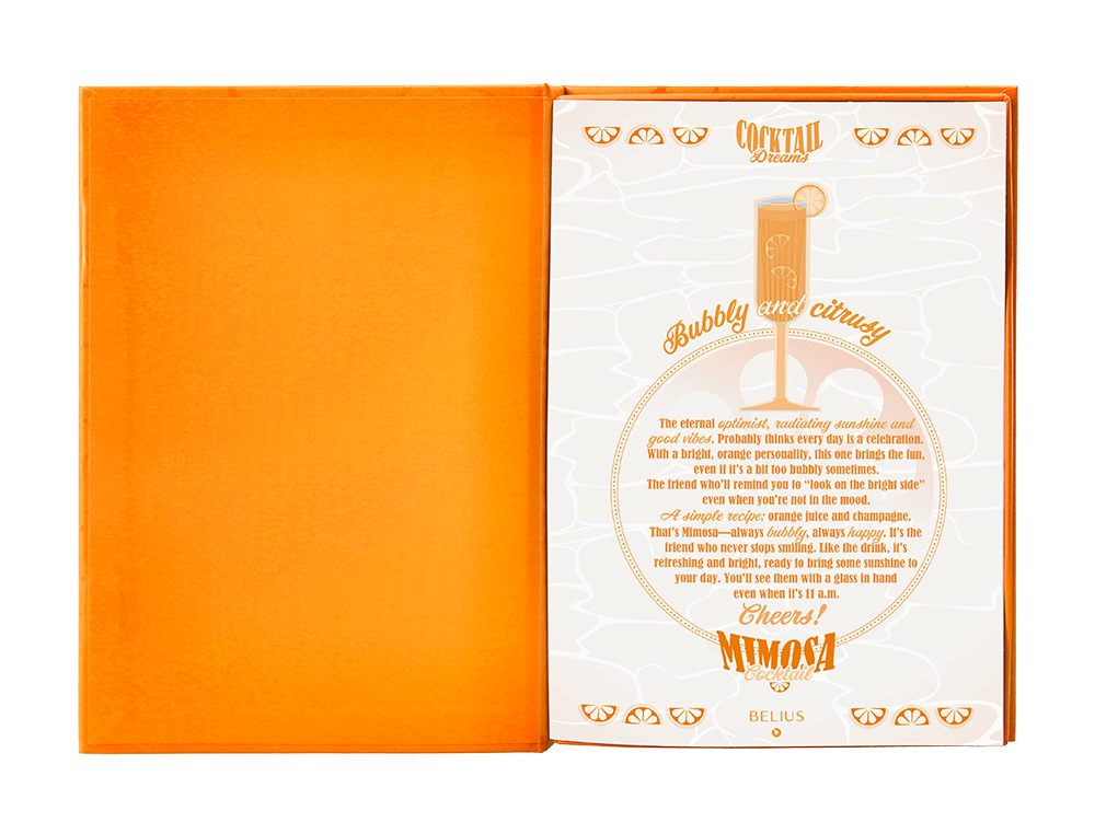 BOLIGRAFO Y WALLET BELIUS COCKTAILS MISOSA ALUMINIO NARANJA PLATEADO RELIEVE TINTACOLOR AZUL CAJA DE DISEÑO