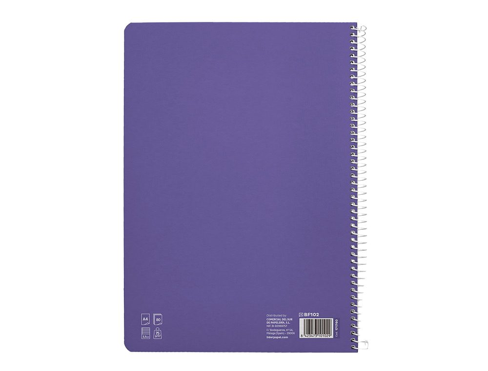 CUADERNO ESPIRAL LIDERPAPEL A4 PAUTAGUIA TAPA BLANDA 80H 75GR CUADRO PAUTADO 2,5MM COLOR LILA