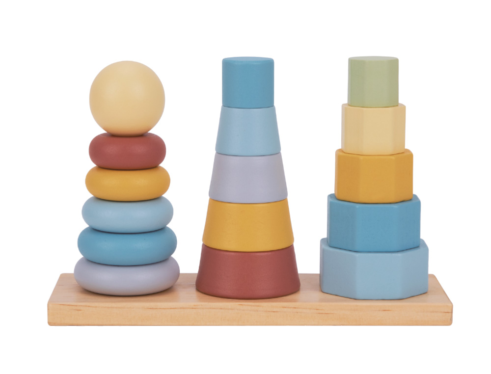 JUEGO INFANTIL IMAGINOVO MADERA TORRE DE FORMAS APILABLES +18 MESES 17 PIEZAS 28X20X9CM