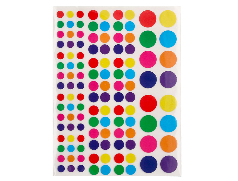 GOMETS LIDERPAPEL AUTOADHESIVO CIRCULOS COLORES Y TAMAÑOS SURTIDOS BOLSA DE 10 HOJAS 1200 UNIDADES