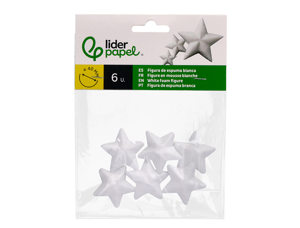 FIGURA DE ESPUMA BLANCA LIDERPAPEL ESTRELLA DE 4 CM BOLSA CON 6 UNIDADES