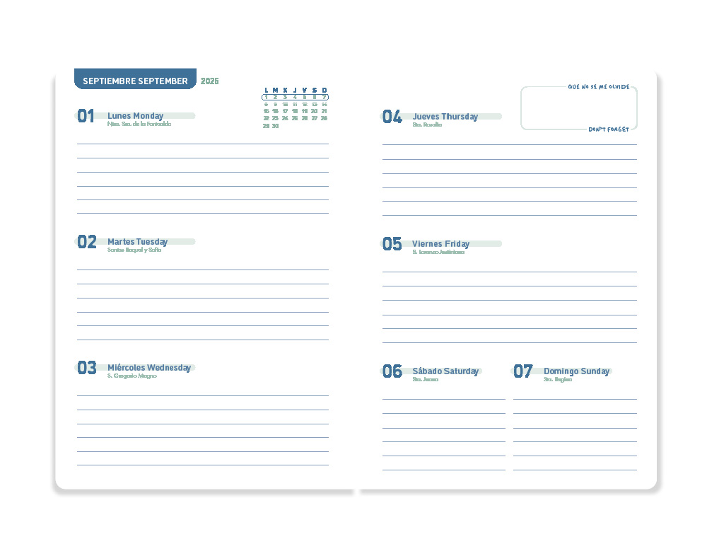AGENDA ESCOLAR LIDERPAPEL 25-2 6 ESPIRAL CLASSIC AZUL TURQUESA SEMANA VISTA A5 BILINGE PAPEL FSC 70 GR