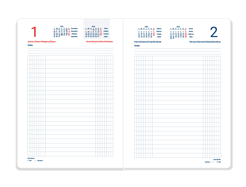 DIETARIO LIDERPAPEL 2026 OCTAVO 120X165 MM DIA PAGINA COLOR ROJO PAPEL 70 GR FSC
