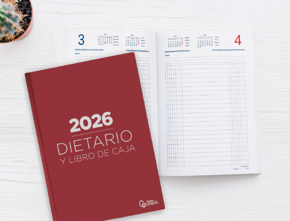 DIETARIO LIDERPAPEL 2026 OCTAVO 120X165 MM DIA PAGINA COLOR ROJO PAPEL 70 GR FSC