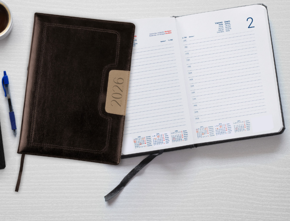 AGENDA ENCUADERNADA LIDERPAPEL DORIOS 150X210 MM 2026 DIA PAGINA NEGRO PAPEL 70 GR FSC