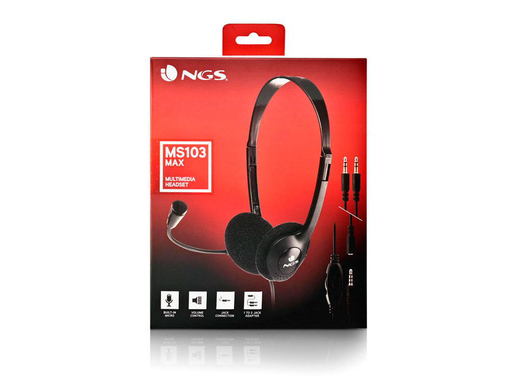 AURICULAR NGS HEADSET MS103 MAX CON MICROFONO Y CONTROL DE VOLUMEN LONGITUD CABLE 1,5 MT COLOR NEGRO