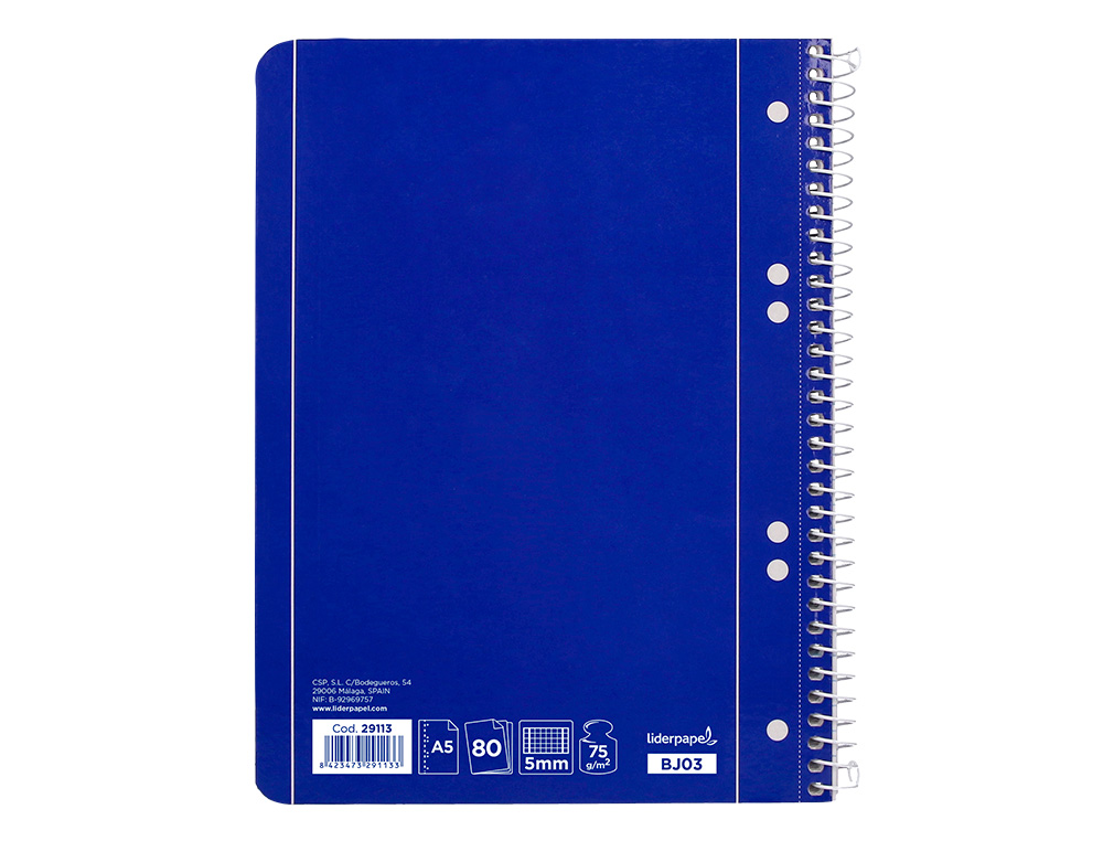CUADERNO ESPIRAL LIDERPAPEL A5 MICRO SERIE AZUL TAPA BLANDA 80H 75GR CUADRO5MM 6 TALAD ROS AZUL