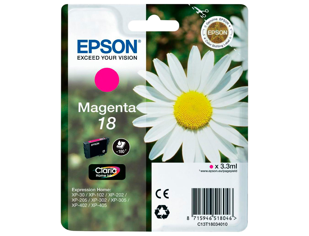 INK-JET EPSON T18 MAGENTA EXPRESSION HOME XP-102 XP-205 XP-305 XP-405 CAPACIIDAD 180 PAG