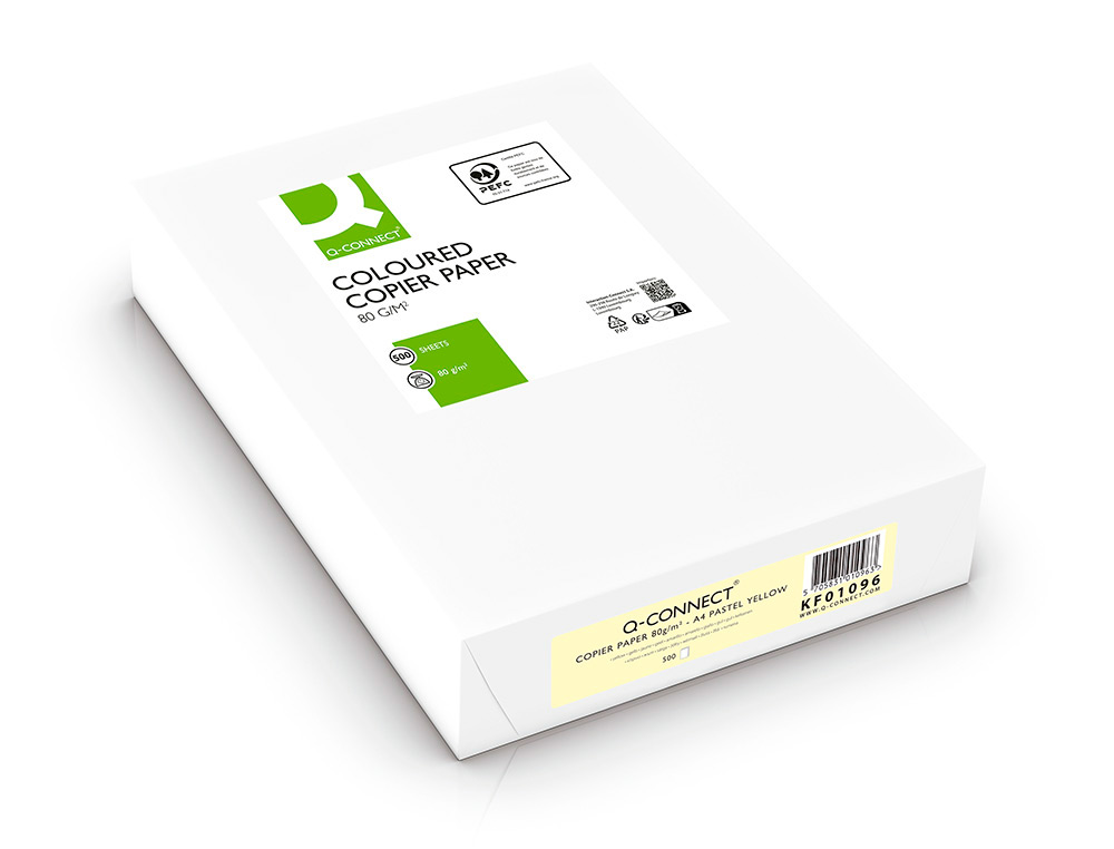 PAPEL COLOR Q-CONNECT DIN A4 80GR AMARILLO PAQUETE DE 500 HOJAS
