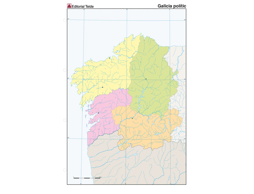 MAPA MUDO COLOR DIN A4 GALICIA POLITICO