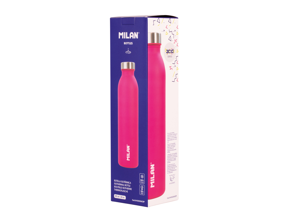 BOTELLA PORTALIQUIDOS MILAN ACERO INOXIDABLE ISOTERMICA ACID ROSA 590 ML