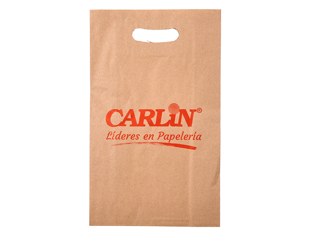 BOLSA KRAFT VERJURADO ASA TROQUELADO CARLIN 24X43+10 CM 60 GR CAJA DE 500 UNIDADES
