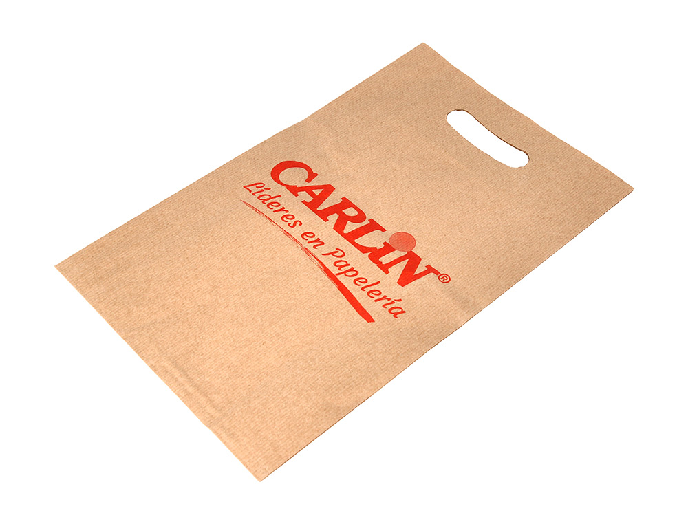 BOLSA KRAFT VERJURADO ASA TROQUELADO CARLIN 24X43+10 CM 60 GR CAJA DE 500 UNIDADES