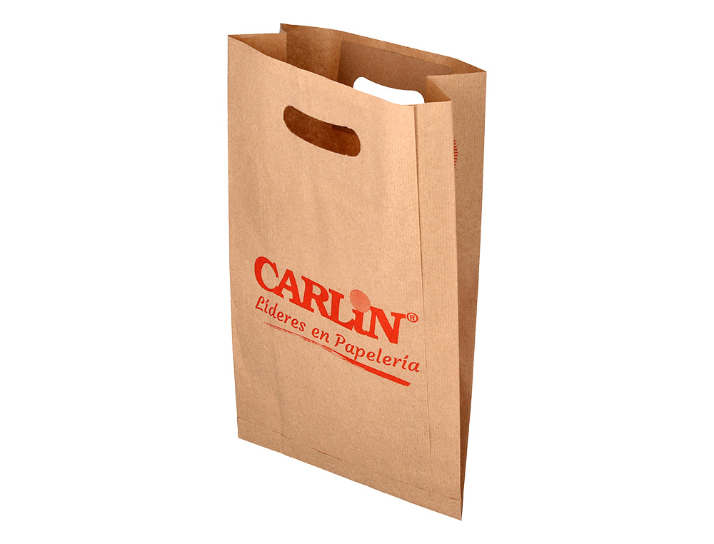 BOLSA KRAFT VERJURADO ASA TROQUELADO CARLIN 24X43+10 CM 60 GR CAJA DE 500 UNIDADES