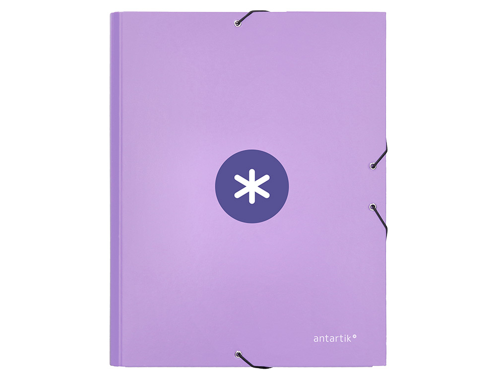 CARPETA ANTARTIK GOMAS TRES SOLAPAS CARTON FORRADO A4 COLOR LAVANDA
