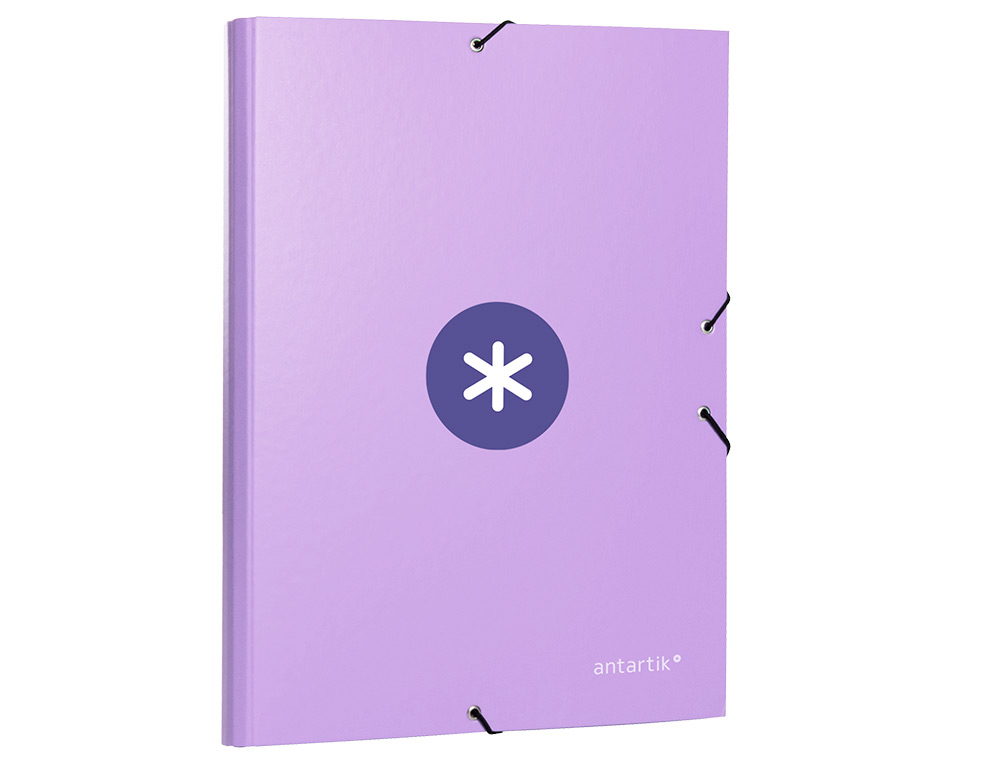 CARPETA ANTARTIK GOMAS TRES SOLAPAS CARTON FORRADO A4 COLOR LAVANDA