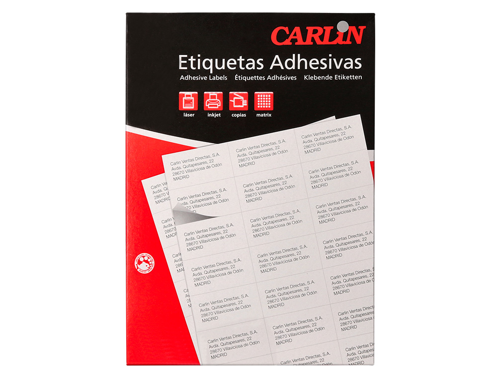 ETIQUETA ADHESIVA CARLIN 70X67,7 MM FOTOCOPIADORA LASER INK-JET CAJA DE 100 HOJAS DIN A4