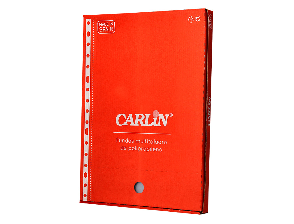 FUNDA MULTITALADRO CARLIN POLIPROPILENO DIN A4 STANDARD 16 TALADROS CAJA DE 100 UNIDADES