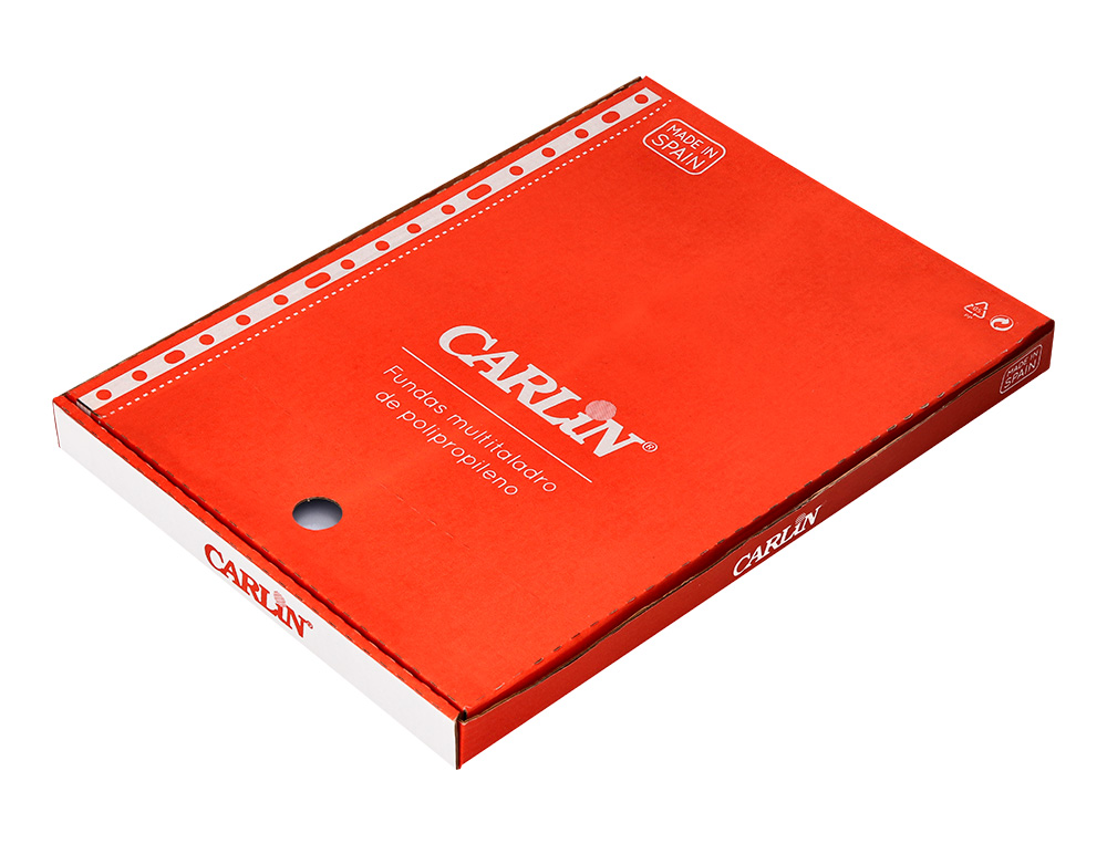 FUNDA MULTITALADRO CARLIN POLIPROPILENO DIN A4 STANDARD 16 TALADROS CAJA DE 100 UNIDADES