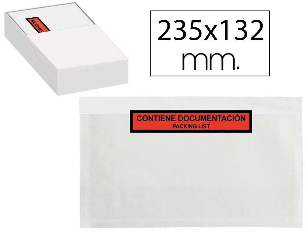 SOBRE PACKING LIST 235X132 ADHESIVO CONTIENE DOCUMENTACION CAJA 250UD.