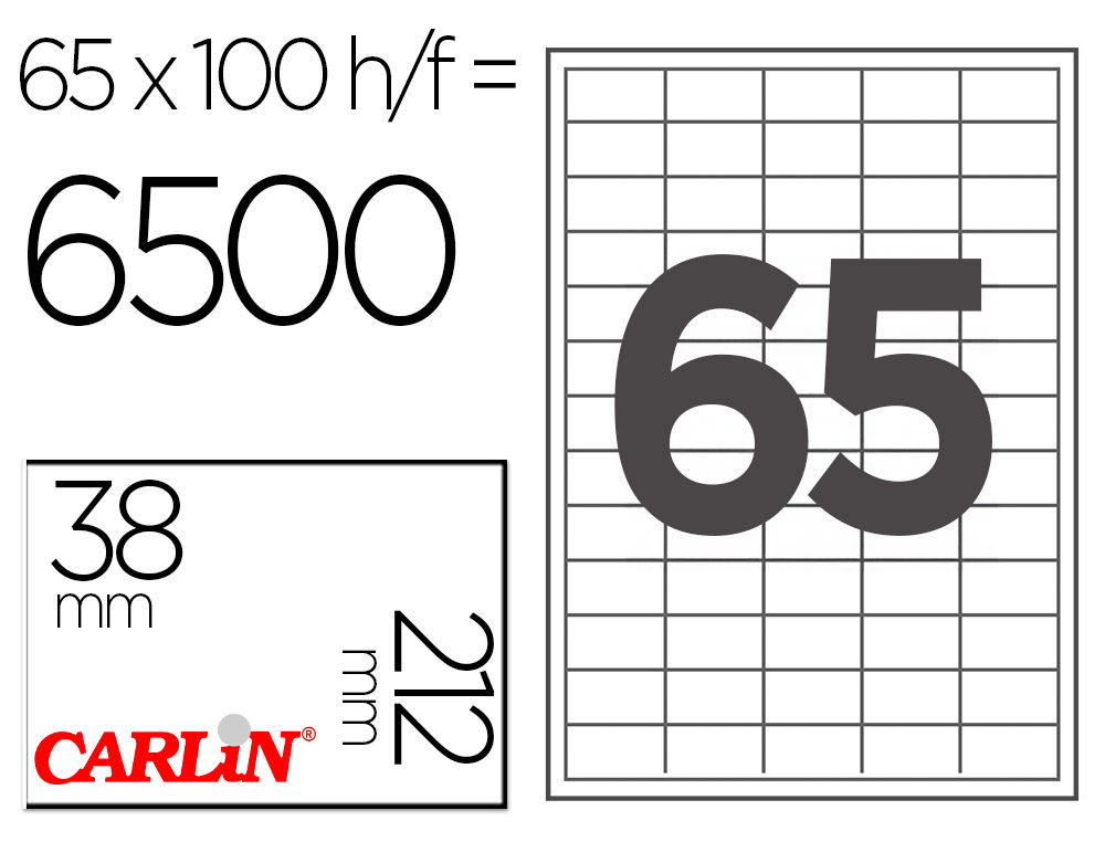 ETIQUETA ADHESIVA CARLIN 38X21,2 MM FOTOCOPIADORA LASER INK-JET CAJA DE 100 HOJAS DIN A4