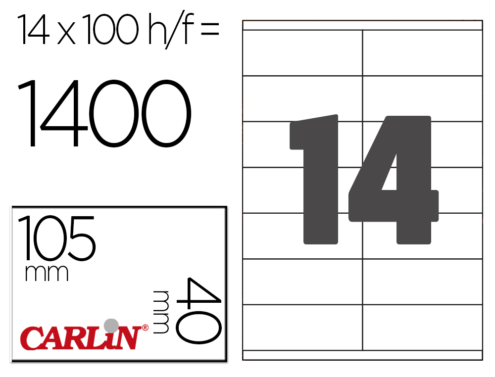 ETIQUETA ADHESIVA CARLIN 105X40 MM FOTOCOPIADORA LASER INK-JET CAJA DE 100 HOJAS DIN A4
