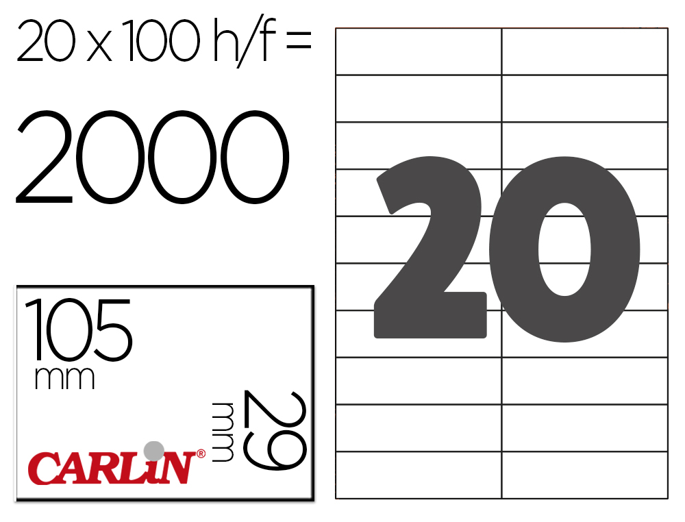 ETIQUETA ADHESIVA CARLIN 105X29 MM FOTOCOPIADORA LASER INK-JET CAJA DE 100 HOJAS DIN A4