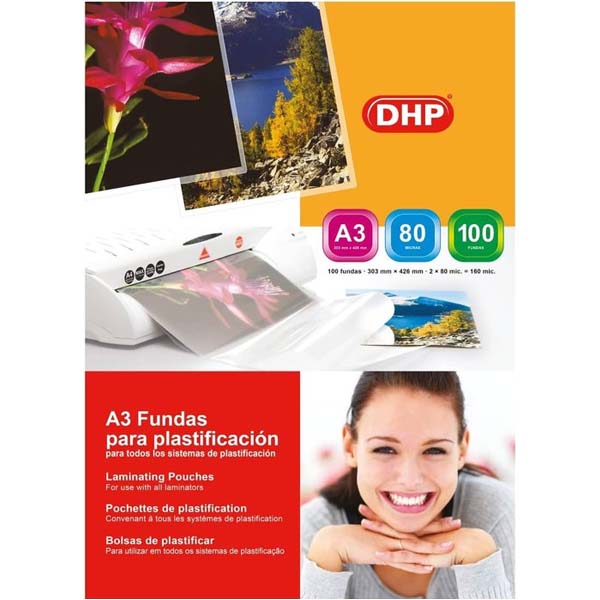 FUNDA DE PLASTIFICAR A3 DHP 80 MICRAS PAQ. 100 FUNDAS