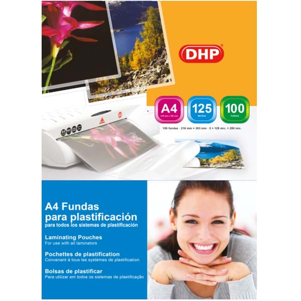 FUNDA DE PLASTIFICAR A4 DHP 125 MICRAS PAQ. 100 FUNDAS