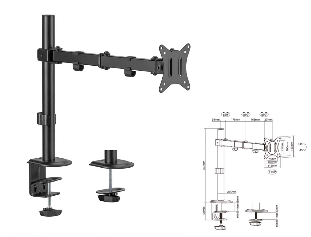 BRAZO MONITOR ECO GIRATORIO E INCLINABLE PARA 1 MONITOR 9KG.