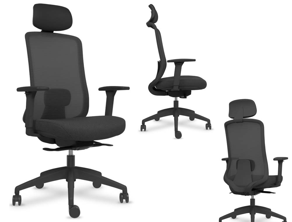 SILLA LANDO NEGRA CON CABEZAL SYNCRO CON BRAZOS 4D