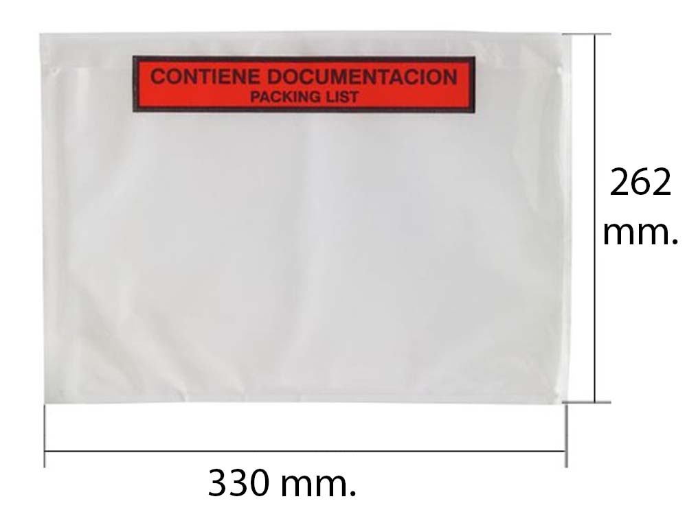 SOBRE PACKING LIST 330X262 ADHESIVO CONTIENE DOCUMENTACION CAJA 250UD.